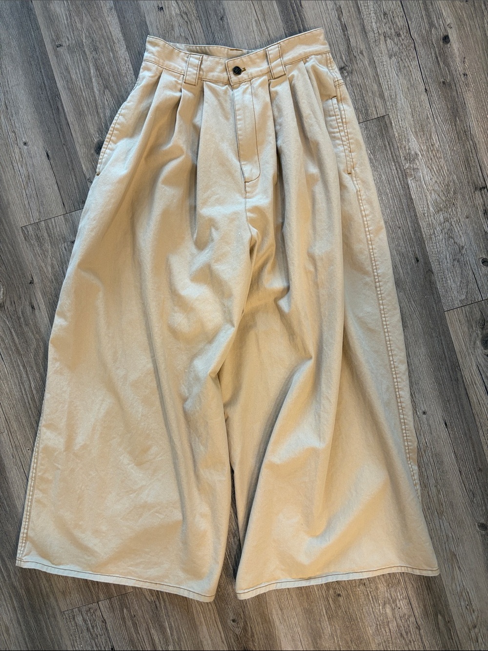 Farm Rio Khaki Wide Leg Palazzo Pants Low Rise Pleated 100% Cotton S - Picture 10 of 15